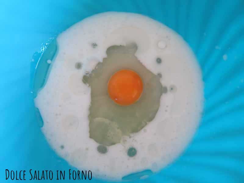 Ciotola mettere latte, olio, uovo e zucchero