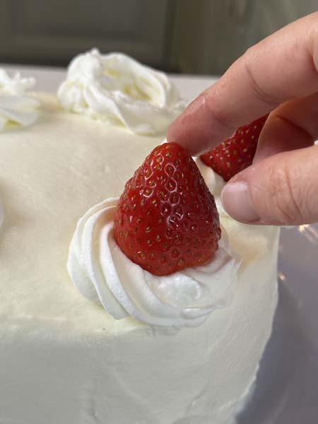 decora con ciuffi di panna e fragole