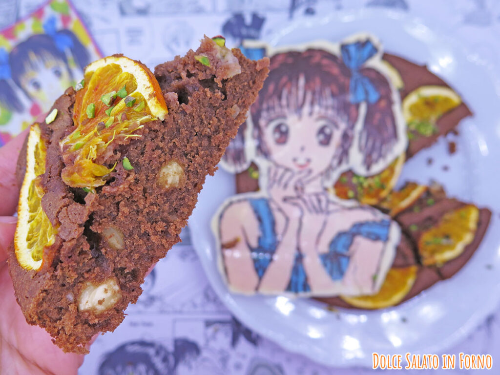 Fetta di torta al cioccolato arance e nocciole di Miki Koishikawa di Marmalade Boy