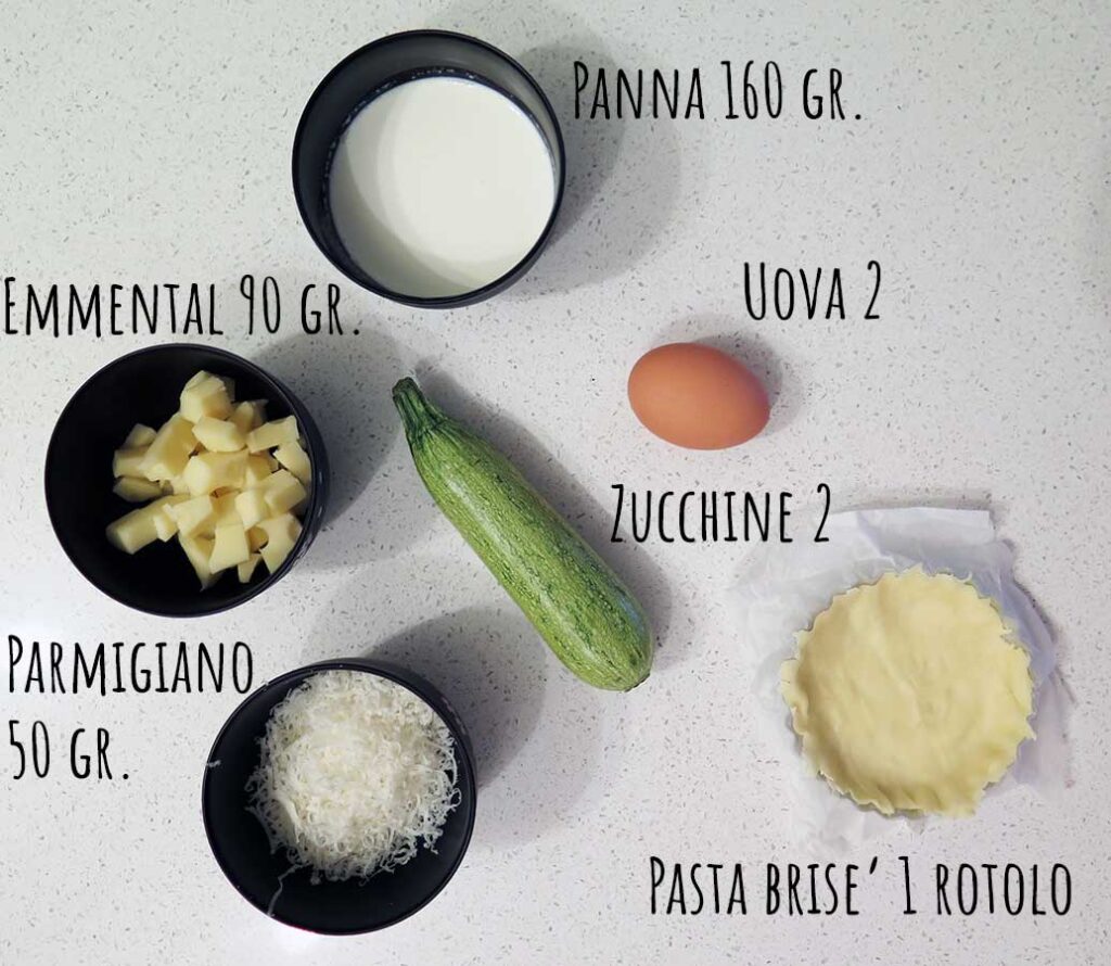 Ingredienti quiche pasquali zucchine emmental