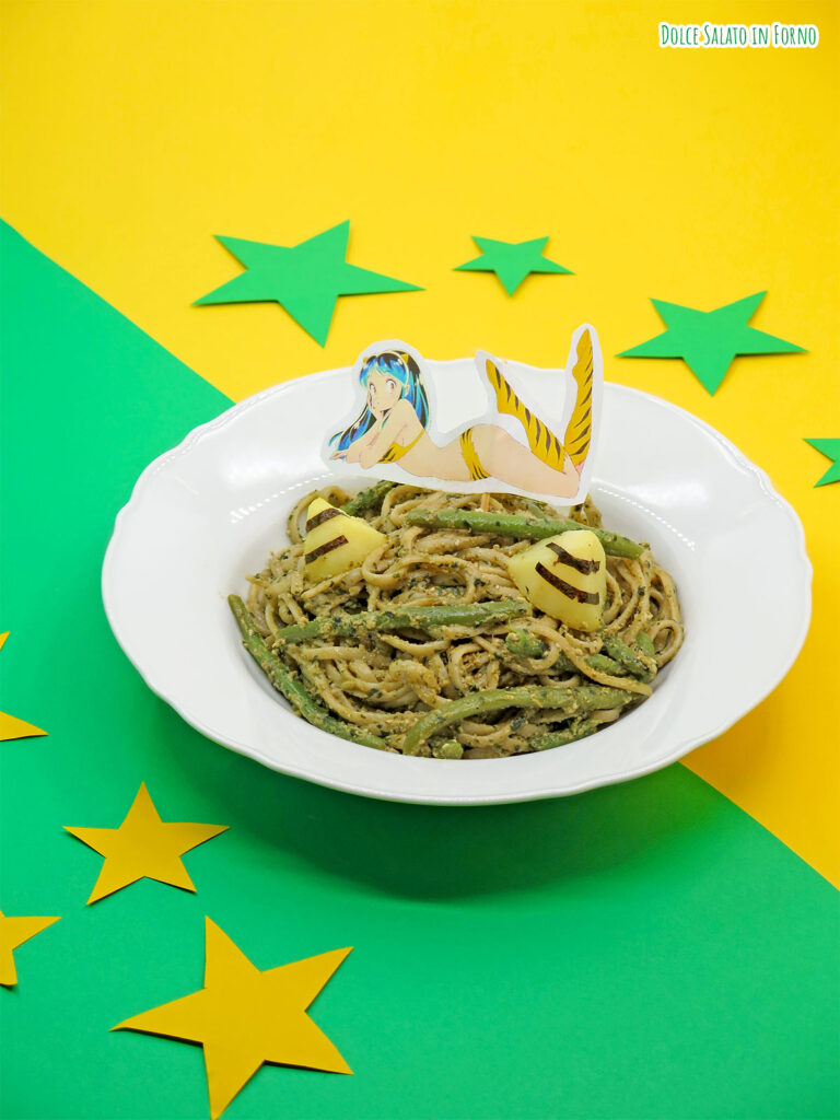 linguine al pesto rinforzato con patate e fagiolini di Lamù