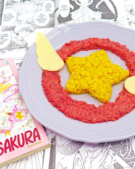 Bis risotti barbabietola e zafferano a forma di scettro di Card Captor Sakura