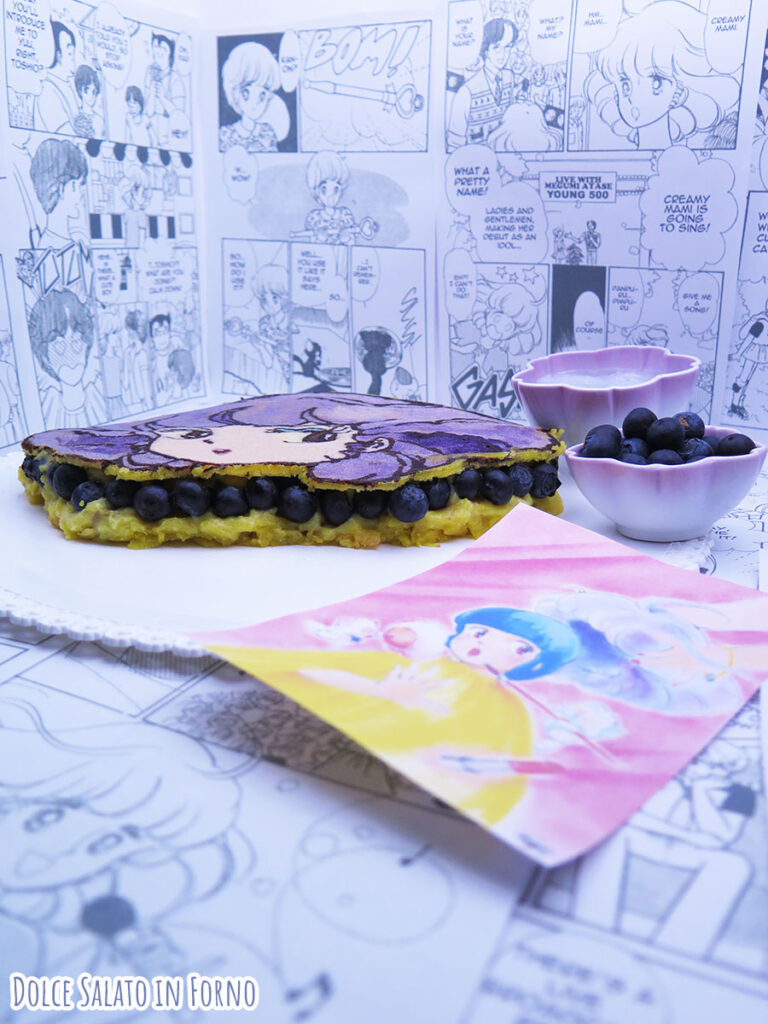 torta ai mirtilli e crema pasticcera a forma de l'incantevole Creamy Mami