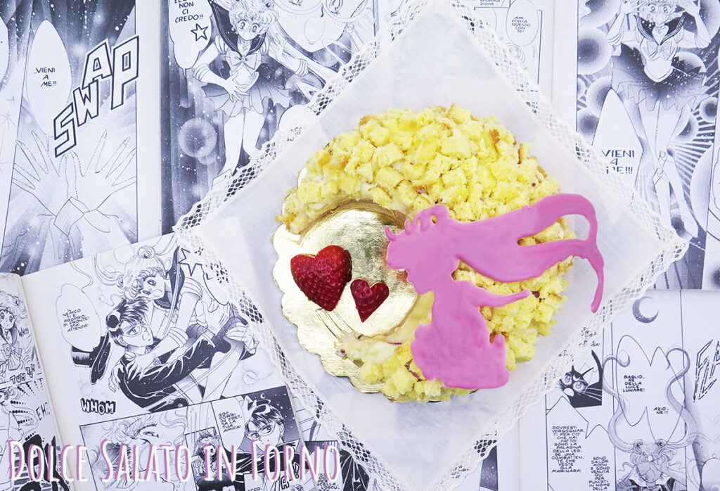 Torta mimosa Sailor Moon fragole fresche e cioccolato ruby