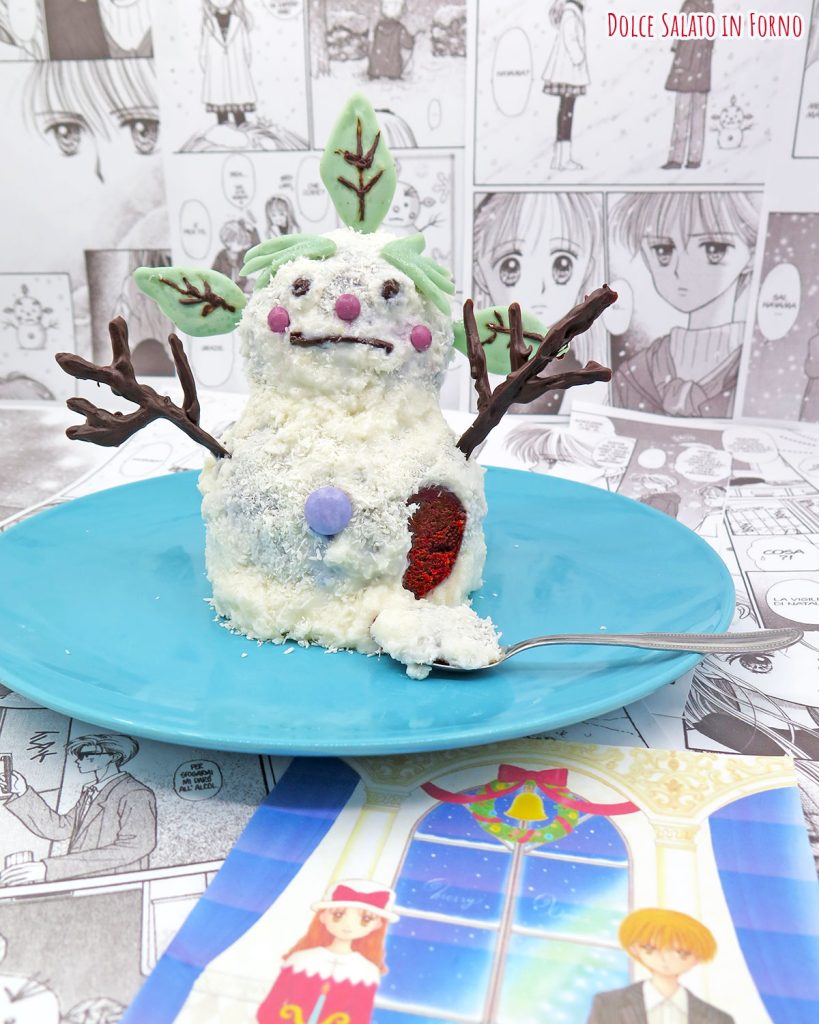 torta red velvet a forma di pupazzo di neve di Kodocha