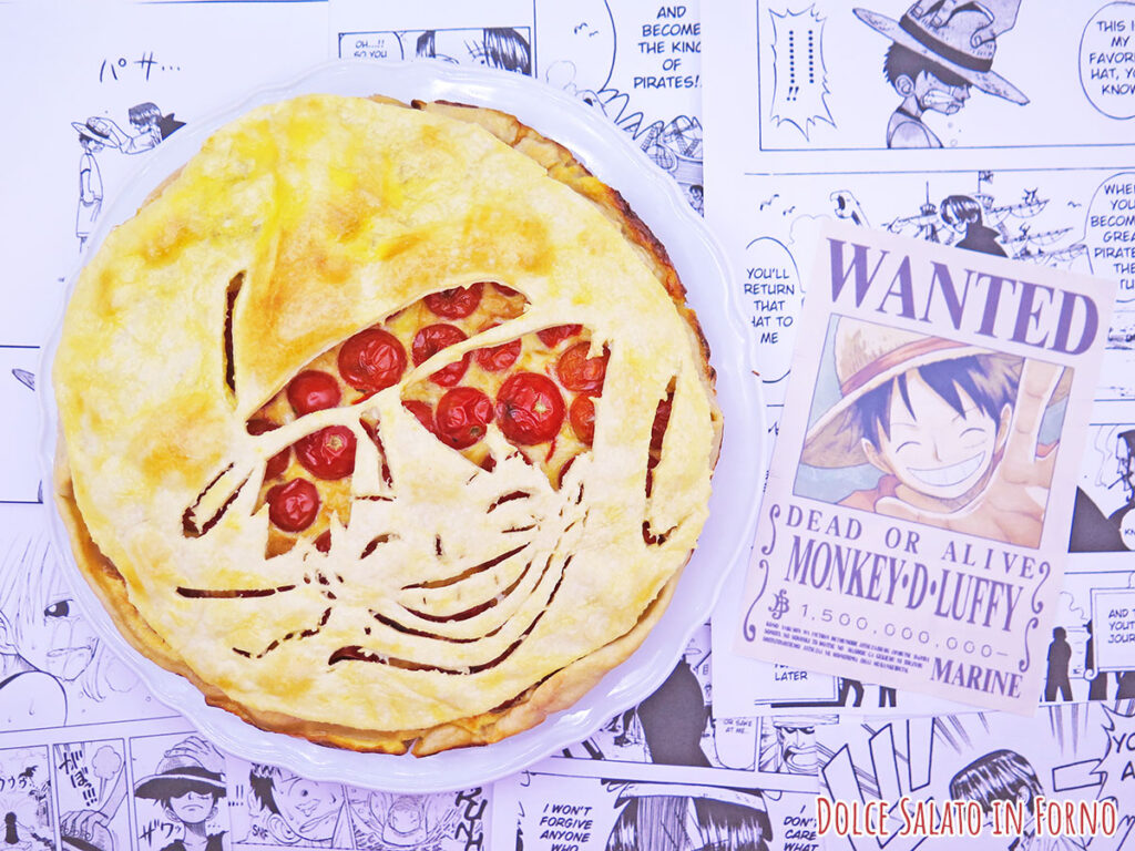 Torta salata pomodorini, tonno, capperi e olive di Luffy di One Piece